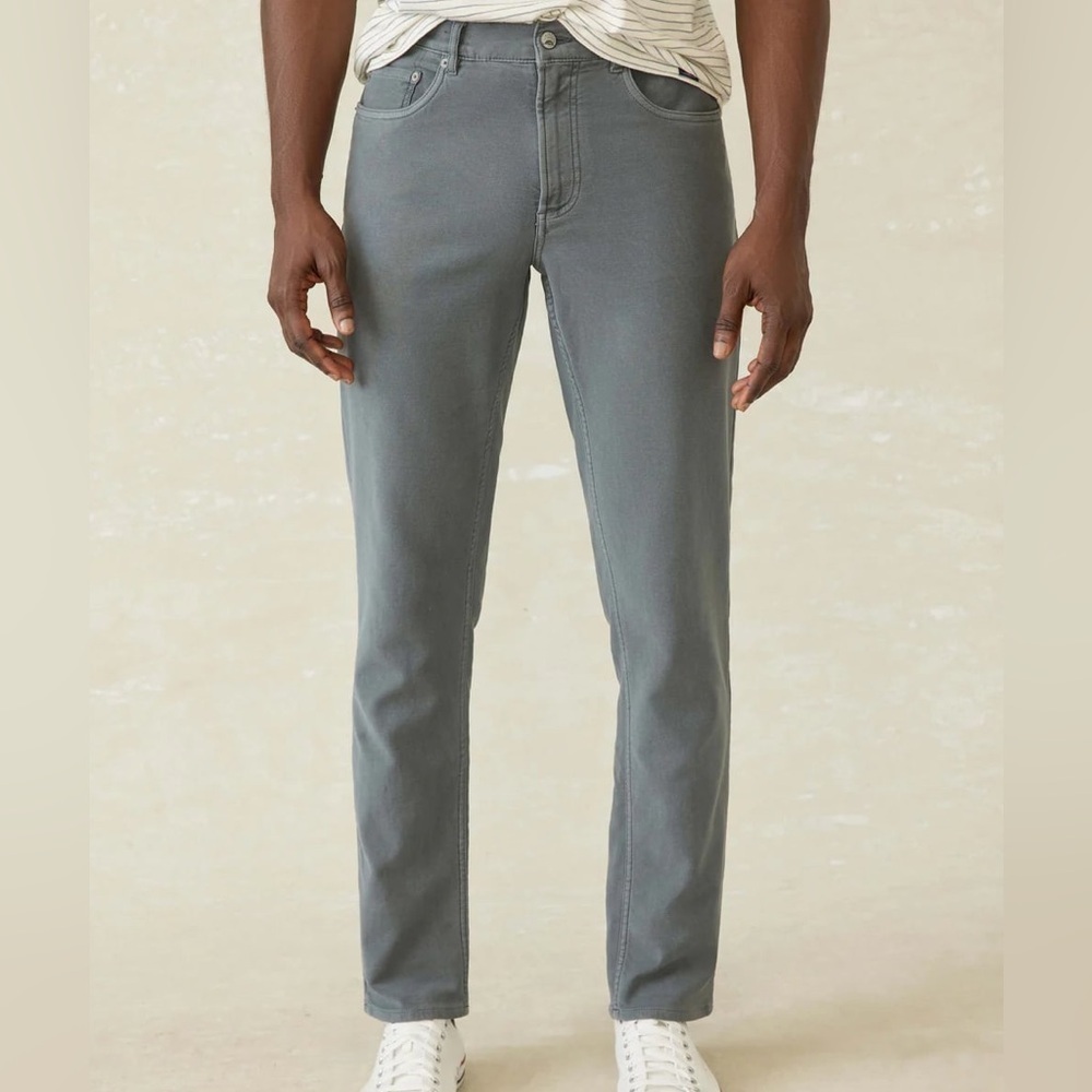 Faherty Stretch Terry 5-Pocket Pants Slate Gray Mid-rise  Slim Leg Hemmed Short